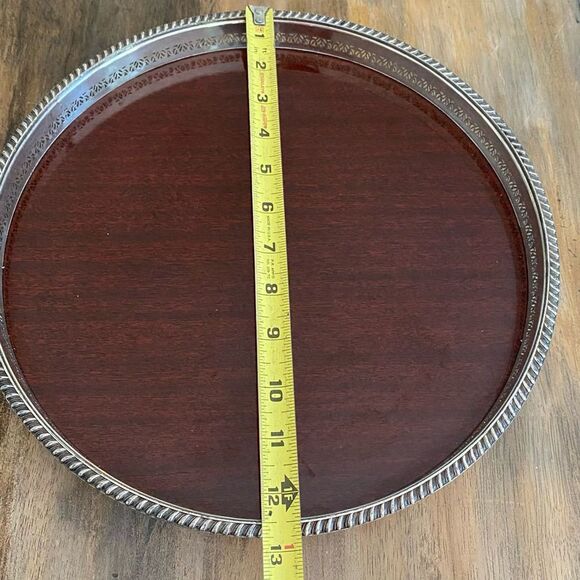 Vintage Mid Century Modern Tray Crescent Silversmith Co Wood Laminate Round - Picture 6 of 8
